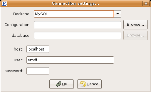 MySQL/PostgreSQL Connection
settings dialog