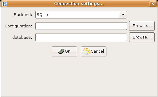 SQLite Connection settings dialog
